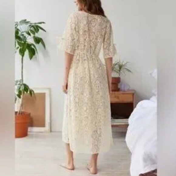 NEW URBAN OUTFITTERS SHEER LACE ROBE DUSTER KIMONO COVER-UP (CREAM/BEIGE) - Picture 2 of 4